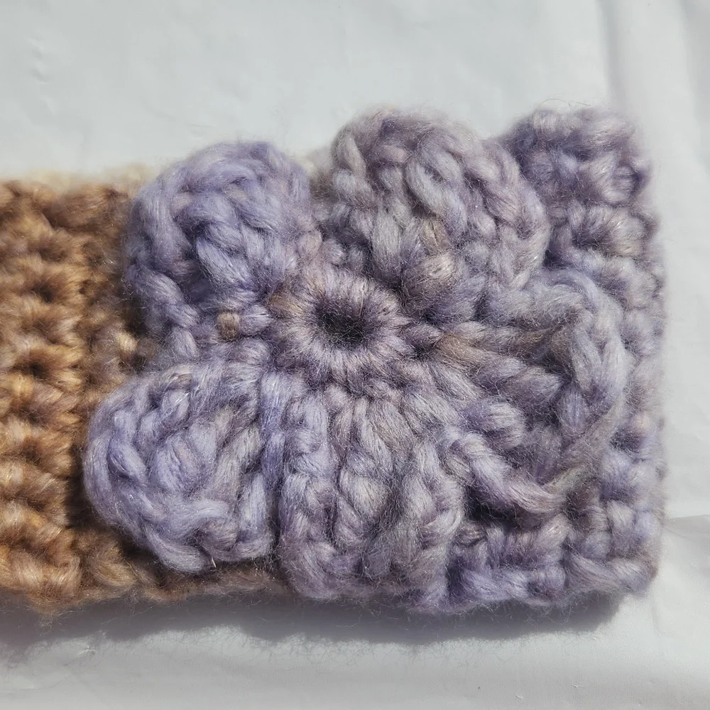 Handmade Crochet Chunky Headband Ear Warmer and Fingerless Gloves Mitts Set